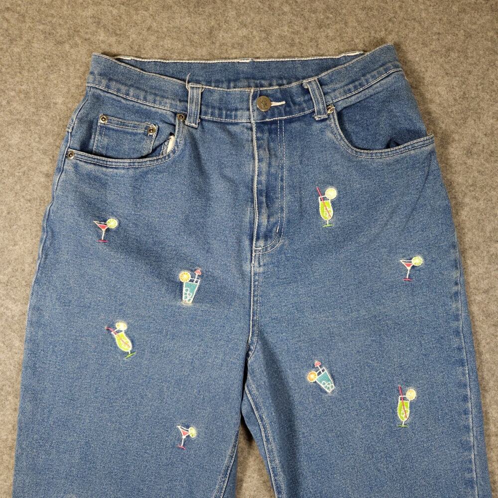 QUACKER FACTORY Jeans Women Sz 10 Embroidered Tropical Cocktails Summer Mom Fun